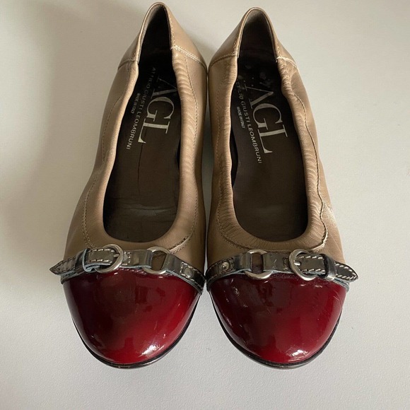 AGL Attilio Giusti Leombruni Ballet Flat Red Cap Toe Beige Leather Class… - Picture 3 of 10